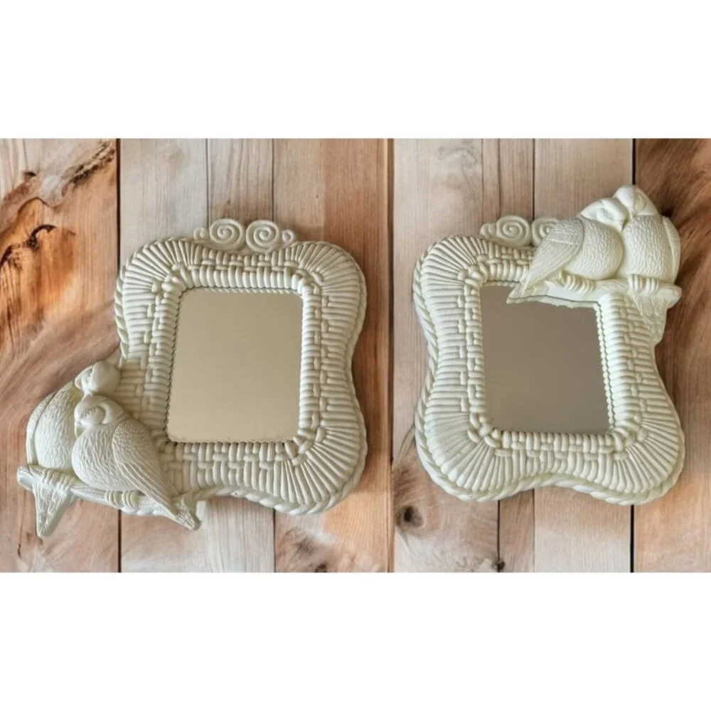 Vintage Homco Bird Wall Mirrors Set Of 2 White Framed